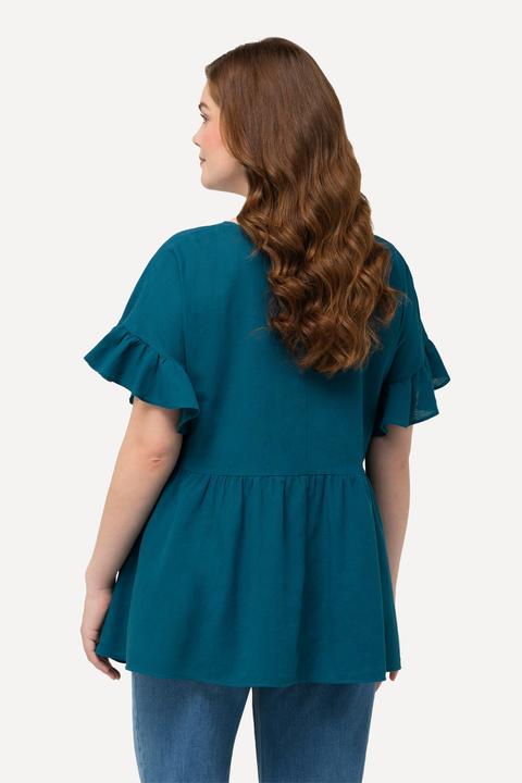 Actual product image Ulla Popken Eco Cotton Linen Blend Short Sleeve Peplum Jacket (58)