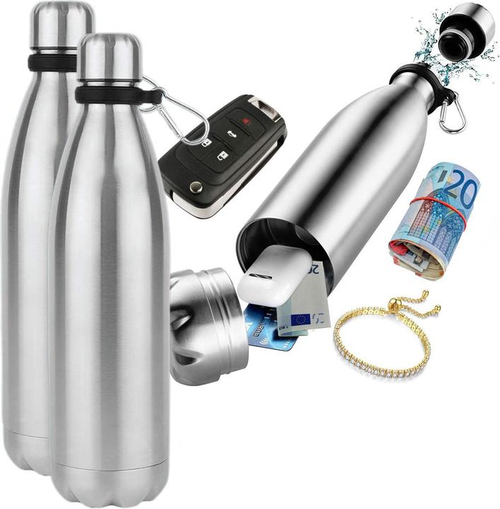 Actual product image KH Security Set of 2 double-walled drinking bottles with secret stash, 400ml, made of stainless steel (0.40 l)