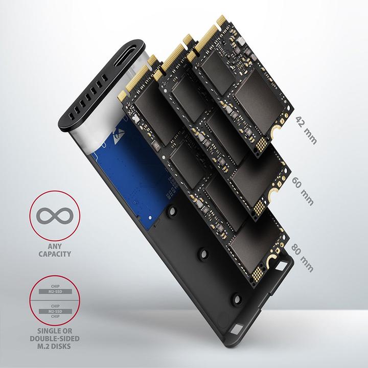 Actual product image Axagon EEM2-SG2 external enclosure for M.2 SSDs USB-C 3.2 Gen 2 (M.2)