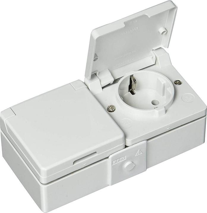 Produktbild JUNG Schalterprogramm 2fach Aufputzgehäuse Steckdose