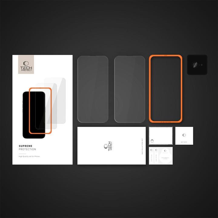 Actual product image Tech-Protect Supreme Tempered Glass Set 3-Pack for iPhone 16e - Clear (3 pcs., Apple iPhone 16e)