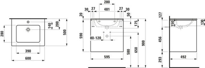 Image du produit Laufen Pro S Set Base 600, lavabo, 1 trou de robinetterie, trop-plein, meuble sous-lavabo inclus, 2