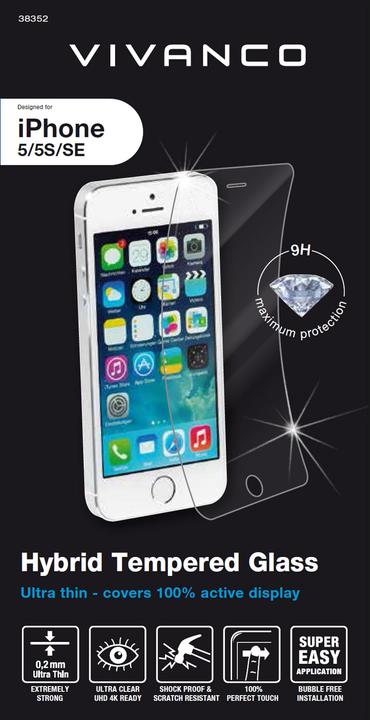Produktbild Vivanco Hybrid Displayschutzglas fuer iPhone 5/5S/SE (1 Stück, Apple iPhone 5, Apple iPhone 5s, Apple iPhone SE)