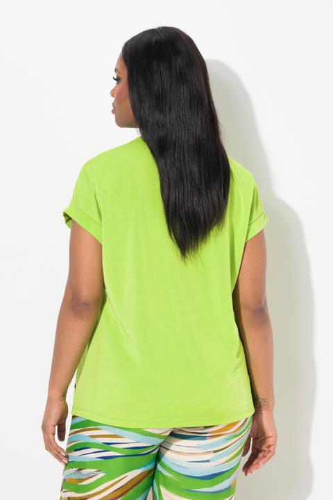 Actual product image Ulla Popken Split Neck Cap Sleeve Shimmer Tee (56)