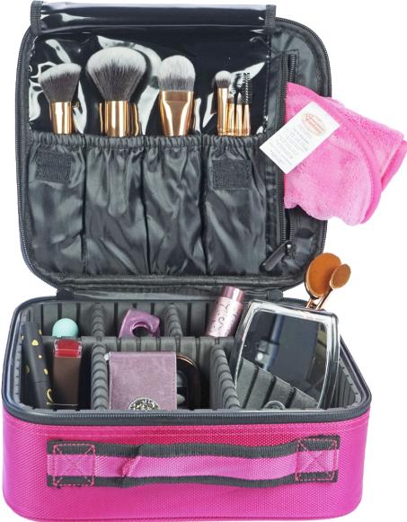 Actual product image Beauty tool case pink 22.5 x 25.5 x 9.5 cm, with organiser compartments