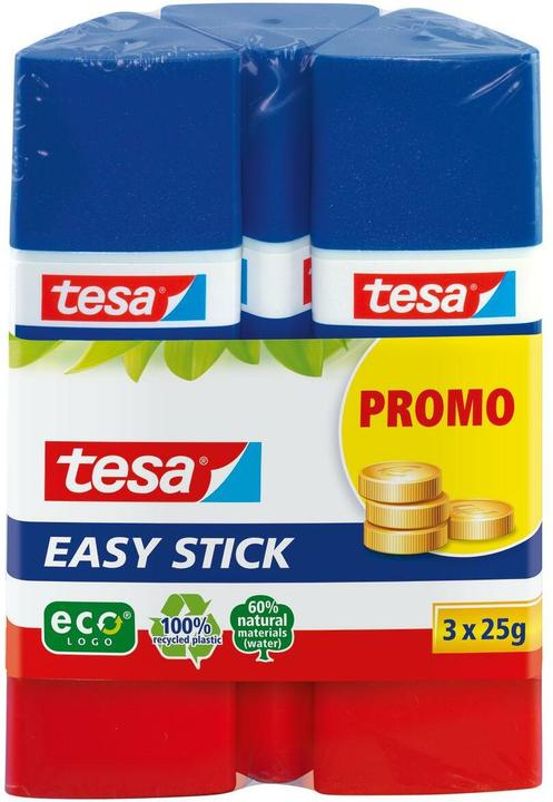 Produktbild tesa 3x Klebestift ecoLogo, geruchsneutraler Klebstick für Papier / Pappe