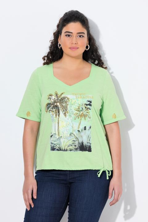 Produktbild Ulla Popken T-Shirt, Tunnelzug, Palmen, Herzausschnitt, Halbarm (58)