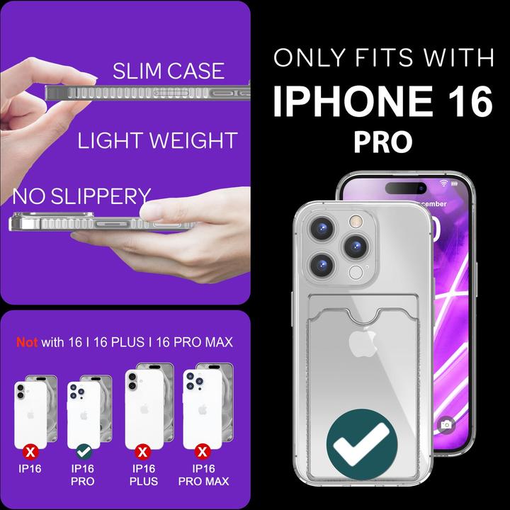 Immagine prodotto Nalia Portacarte trasparente in silicone trasparente al neon (Apple iPhone 16 Pro)