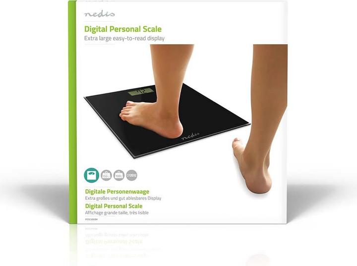 Actual product image Nedis Personal scale | Digital | Black | Tempered glass | Max. weighing capacity: 150 kg (150 kg)