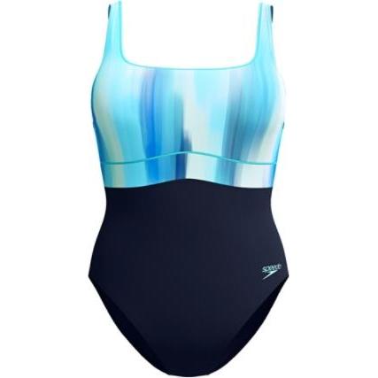 Speedo, Damen, Badeanzug, Shaping ContourEclipse Printed, Blau, (W32/L36)