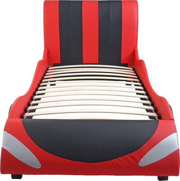 Produktbild Swisshandel24 Bett, Auto Junge Kinderbett Jugendbett, Lattenrost Kunstleder Holz 190x100cm schwarz-rot - 43181