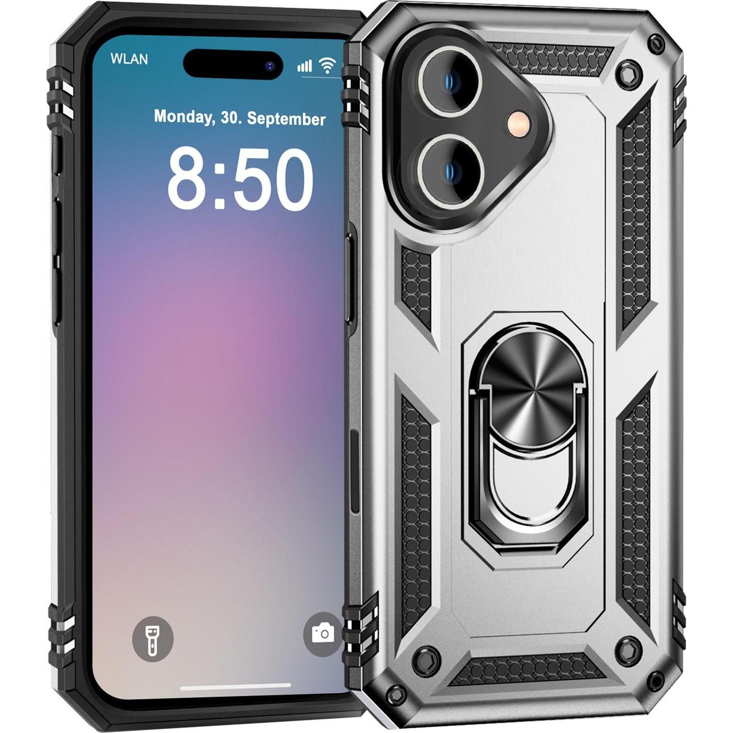 Thumbnail - Nalia Stossfeste Military-Style Ring Hülle (Apple iPhone 16 Plus), Smartphone Hülle, Silber
