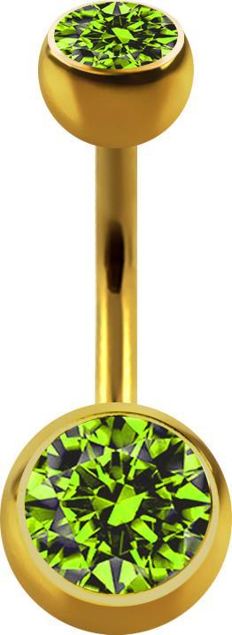 Image du produit Star Piercing Banane plaquée or avec deux boules de cristal vert clair (sans laiton, Acier chirurgical 316L)