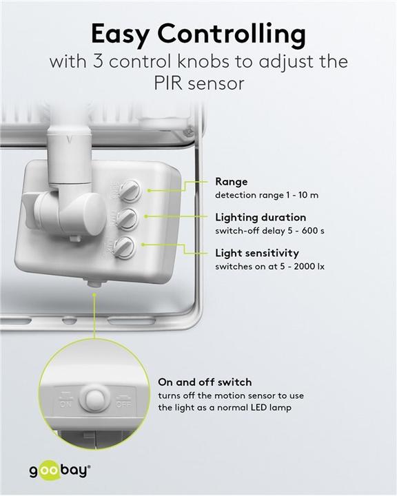 Actual product image Goobay LED outdoor spotlight, 20 W, with motion detector (1706 lm, IP44)