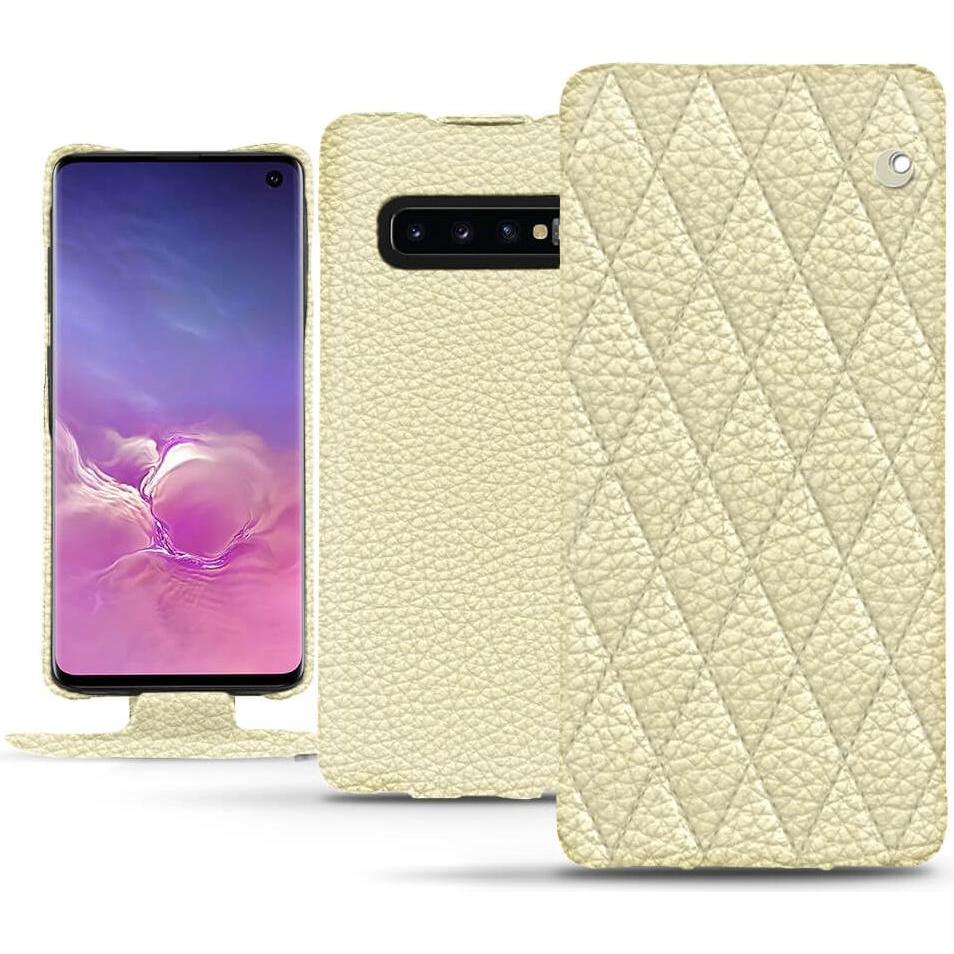 Noreve Lederschutzhülle vertikal (Samsung Galaxy S10), Smartphone Hülle, Beige