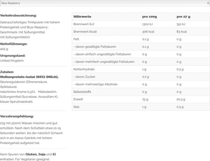Nutritional values and ingredients Hubba Bubba Clear Whey (Blue Raspberry, 1 pcs., 405 g)