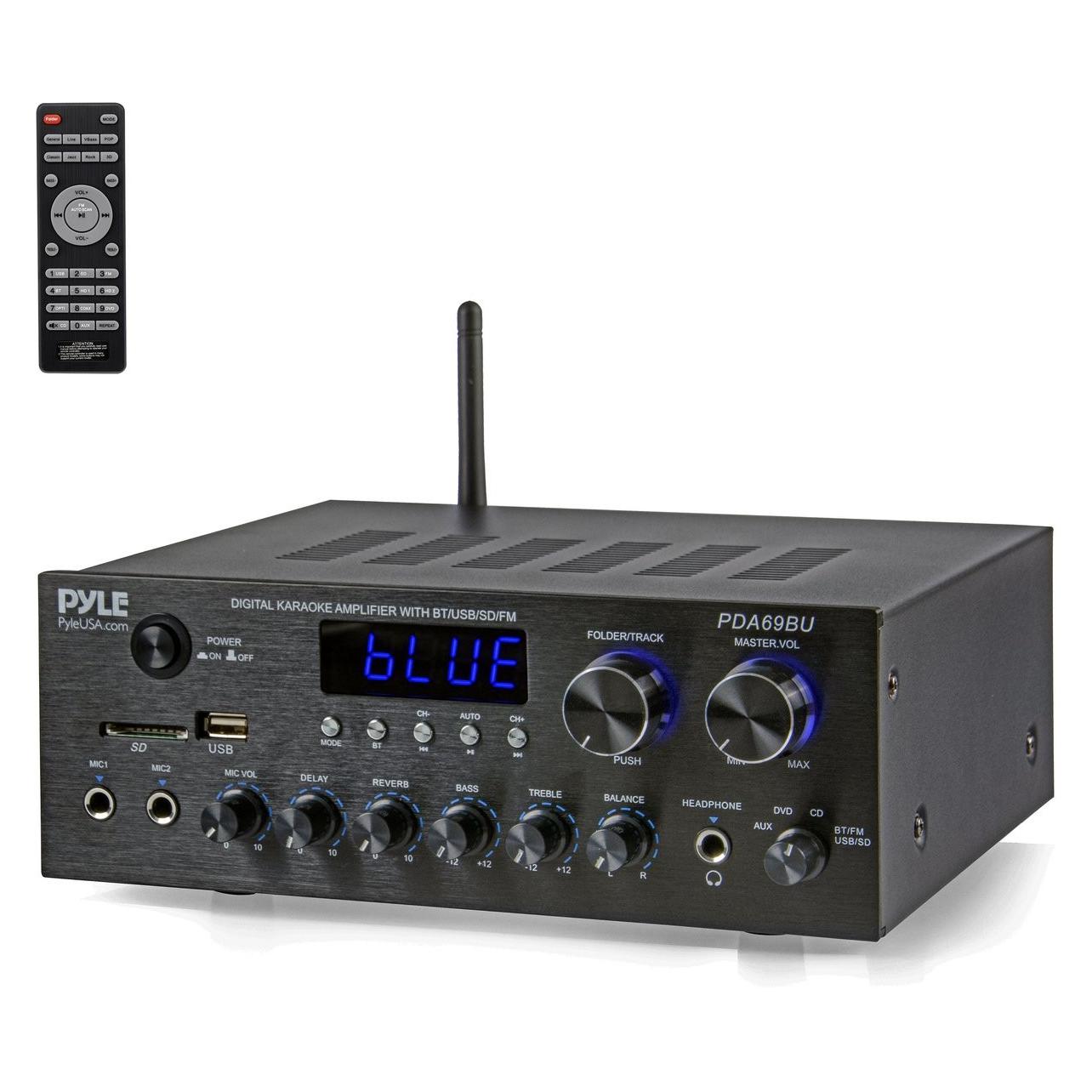 Pyle Versterker Audio Stéréo Bluetooth Dubbelkanaal MP3 Usb Sd Aux Rca Micro Casque Fm Led Écho Délai (Versterker), Stereoversterker