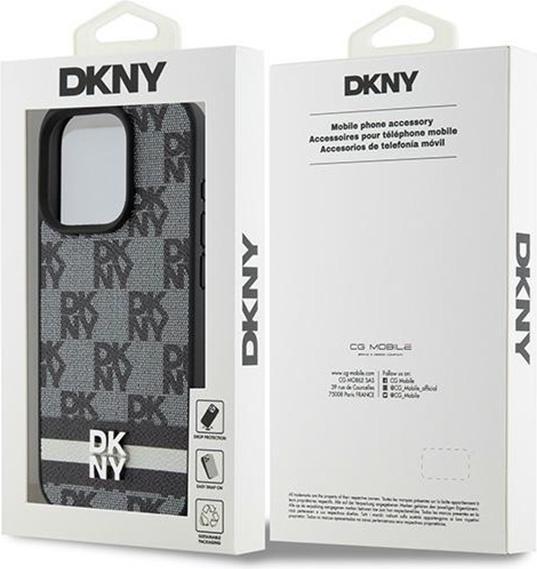 Actual product image DKNY PU Leather Checkered Pattern and Stripe Case for iPhone 15 Pro Black (Apple iPhone 15 Pro)