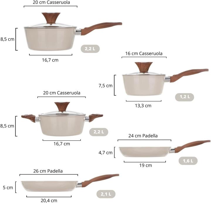 Immagine prodotto Kasanova Set di pentole antiaderenti in ceramica con coperchio in vetro, adatto a tutti i piani cottura (Set di pentole e padelle da cucina, Ceramica)