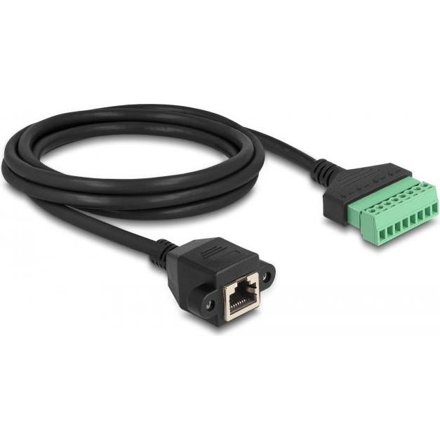 Delock RJ45 Kabel Cat.6 Buchse zu Terminalblock Adapter zum Einbau 2 m 2-teilig (RJ45, RJ45 (1x)), Netzwerkadapter, Schw...