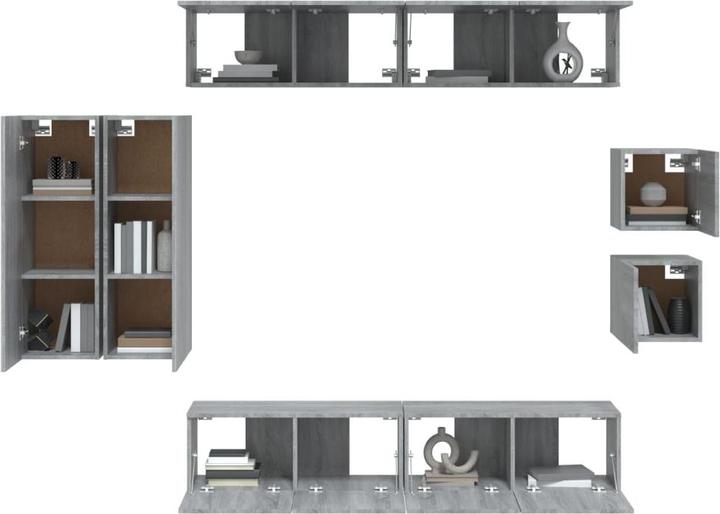 Produktbild VidaXL TV Schrank Set 8-tlg. Grau Sonoma Wohnwand Hängeschrank Schrankwand (30 x 30 x 110 cm)