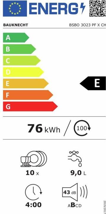 Label énergétique Bauknecht BSBO 3O23 PF X CH