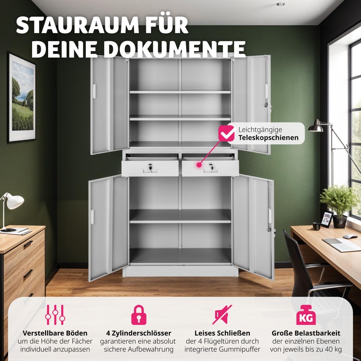 Produktbild tectake Aktenschrank (90 x 40 x 180 cm)