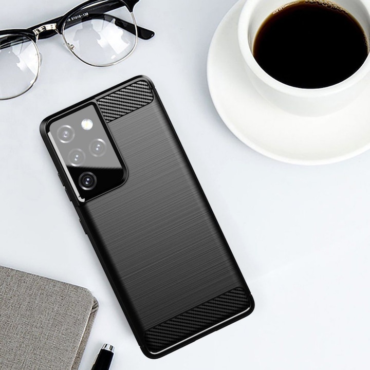Produktbild Hurtel Carbon Case Flexible Cover TPU Case for Samsung Galaxy S21 Ultra 5G black (Samsung Galaxy S21 Ultra 5G)