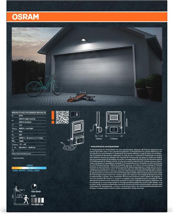 Immagine prodotto Ledvance OSRAM LED Fluter ENDURA Flood Sensor Cool White PCR Neutralweiss 4099854487064 (5000 lm, IP65)