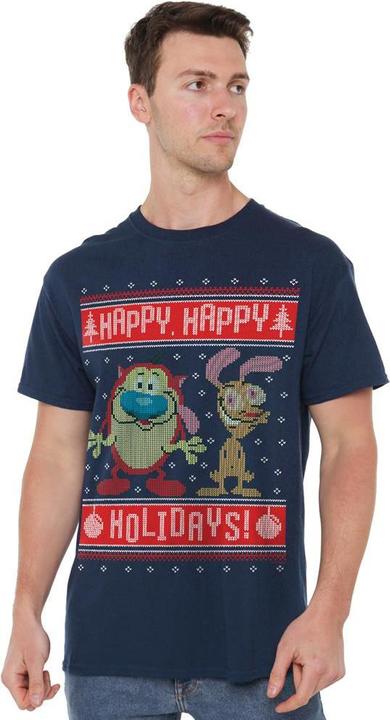 Immagine prodotto Ren & Stimpy Happy, Happy Holidays Maglietta Maglione di Natale Uomo (L)