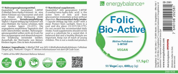 Nutritional values and ingredients Energybalance Folic Bio-Active (90 pcs., Capsules, 17.50 g)
