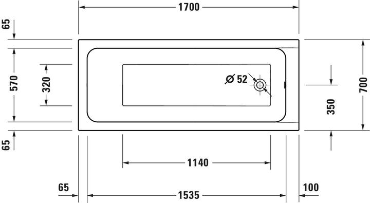 Actual product image Duravit D-Code Bathtubs, 1700x700mm, rectangular, built-in version, 230 litres, 1 sloping back, whit (230 l, 170 cm, 70 cm)