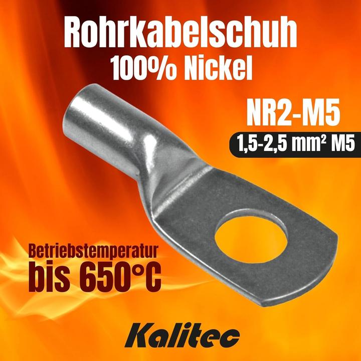 Produktbild Kalitec 10 Stück NR2-M5 Rohrkabelschuh Reinnickel 1,5-2,5mm² M5I für sehr hohe Temperaturen bis zu 6