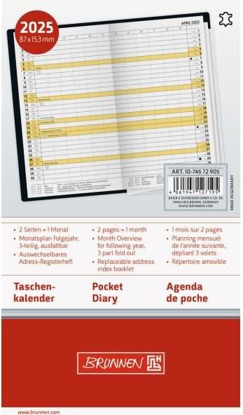Produktbild Faltkalender 746 8,7x15,3cm 1 Monat/2 Seiten Leder schwarz 2025 (Deutsch)