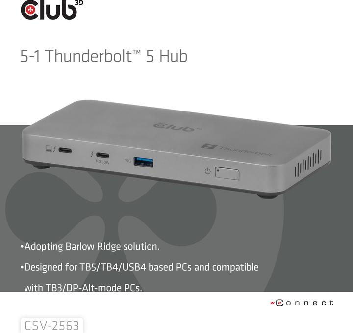 Produktbild Club 3D Club3D Thunderbolt5 5-in-1 HUB > 3xThunderbolt/1xUSB Bu/BU (5 Ports)
