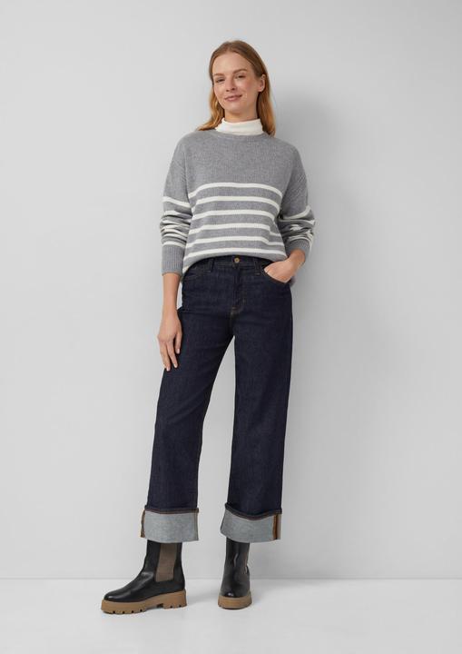 Produktbild s.Oliver Strickpullover Gestreifter Strickpullover aus Wollmix mit Ripp-Details (44)