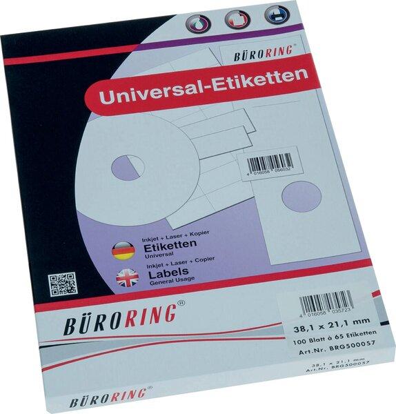 Immagine prodotto Büroring Etiketten, 38 x 21,1 mm, weiss, 6.500 Etiketten, lösungsmittelfrei, Inkjet-, Laserdrucker, Kopierer