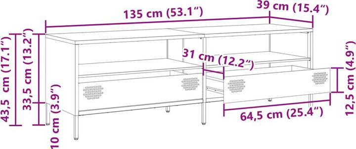 Produktbild vidaXL TV Schrank Lowboard Fernsehschrank Fernsehtisch Kaltgewalzter Stahl (135 x 39 x 43.5 cm)