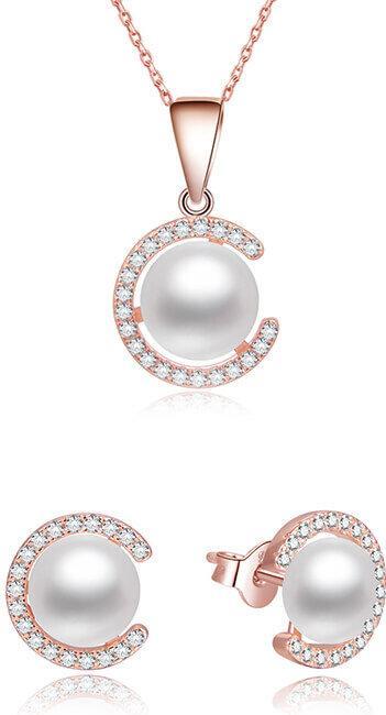 Produktbild Beneto Gold-Plated Silver Jewelry Set with Real Pearls AGSET285P-ROSE (Necklace, Earrings)