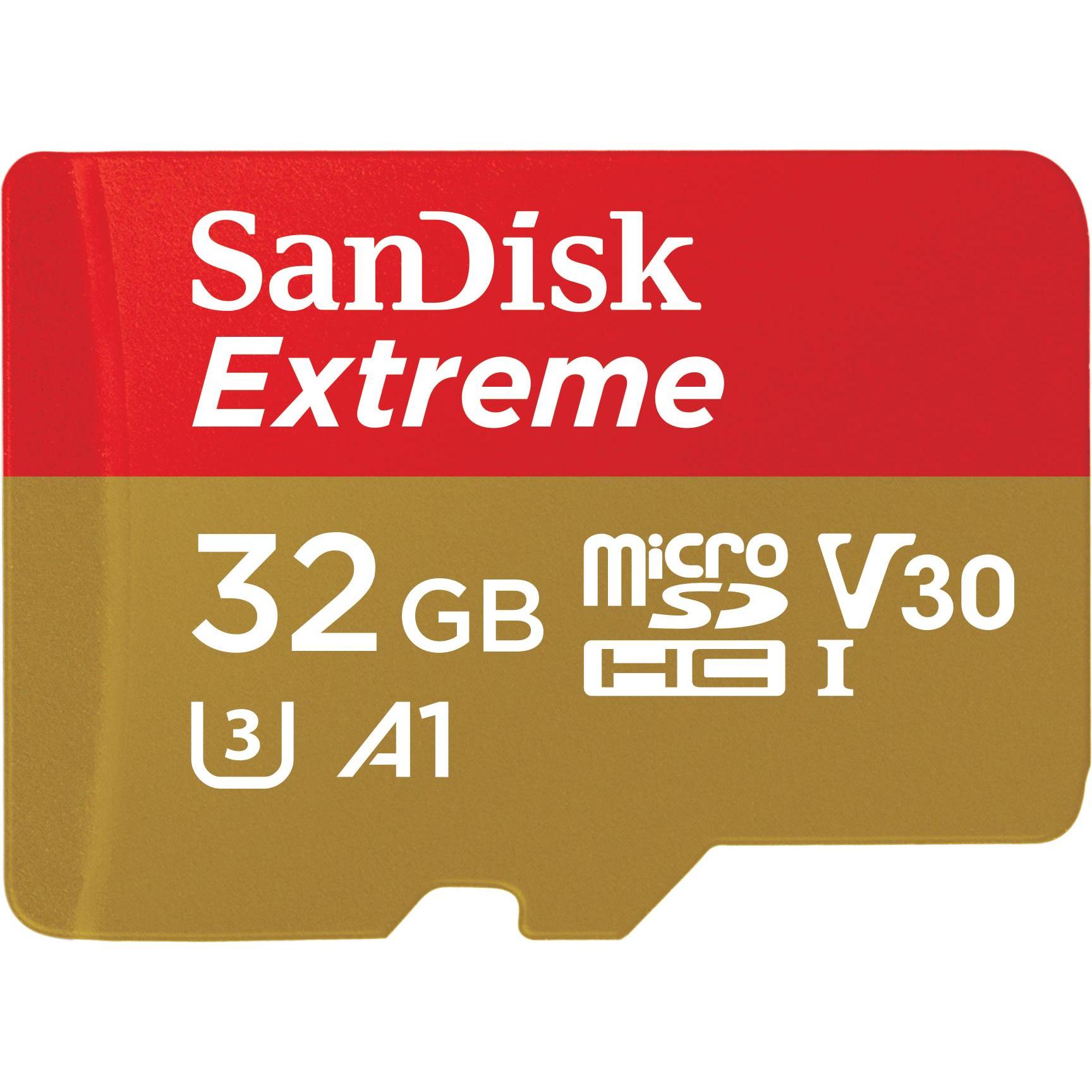 SanDisk Extreme UHS-I V30 (32 GB, microSDHC, U3, UHS-I), Speicherkarte, Rot, Weiss, Gelb
