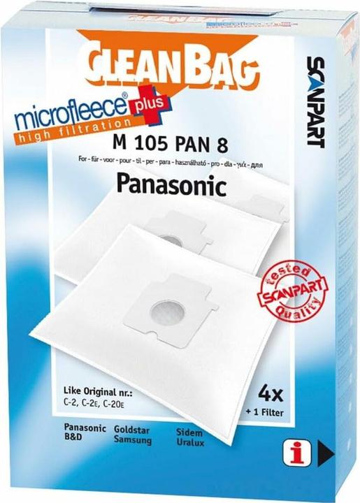Scanpart CleanBag M 105 Pan 8 Vacuum Cleaner Bags, Suitable for 2 E AMC 8 °F 96 D 1300 (4x)