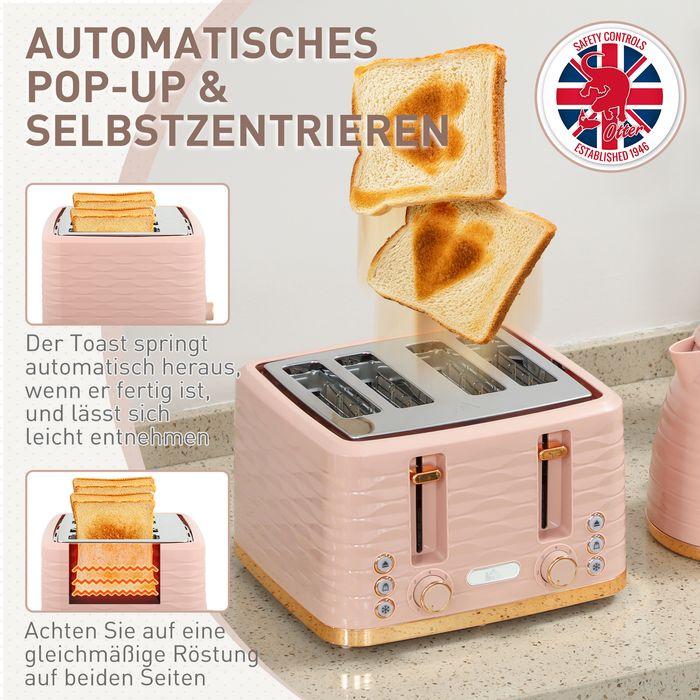 Immagine prodotto Swisshandel24 2-in-1 Toaster- und Wasserkocher-Set, 7 Bräunungsstufen, Auftau- und Aufwärmfunktion, Rosa (1.70 l)