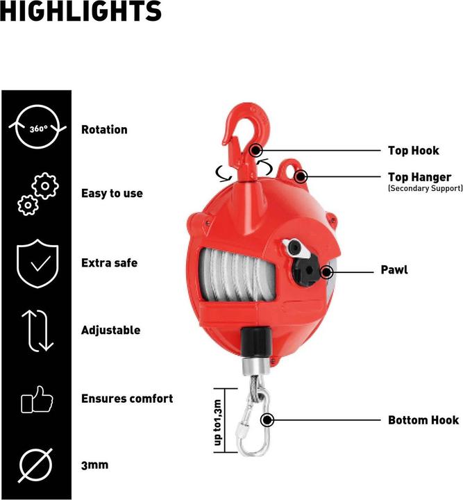 Produktbild Steinberg Balancer Federzug 3 - 5 kg Gewichtsausgleicher Profi Spring Balancer Seil 1,5 m