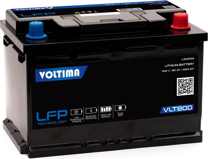 Voltima VLT80D 12V LiFePO4 Lithium Versorgungsbatterie 80Ah mit App (12 V, 80 Ah)