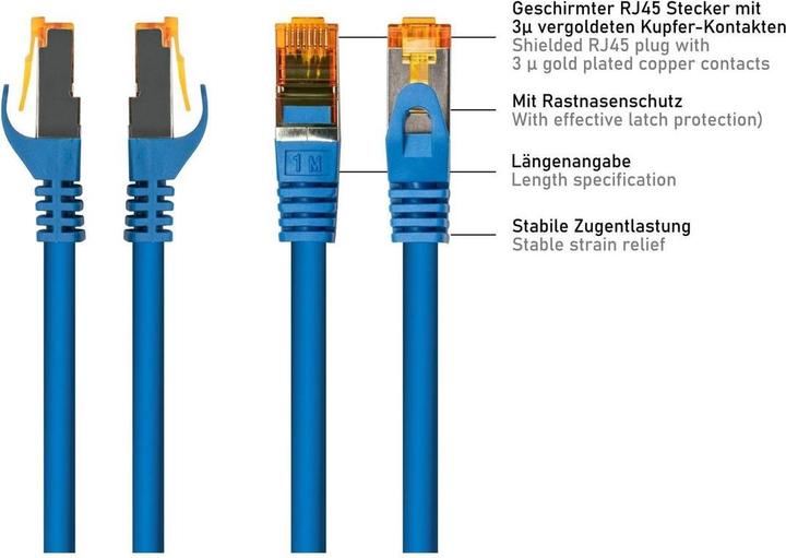 Produktbild Varia Cat.7 Patchkabel S/FTP, TPE, 0,15m, halogenfrei, blau (S/FTP, CAT7, 0.15 m)