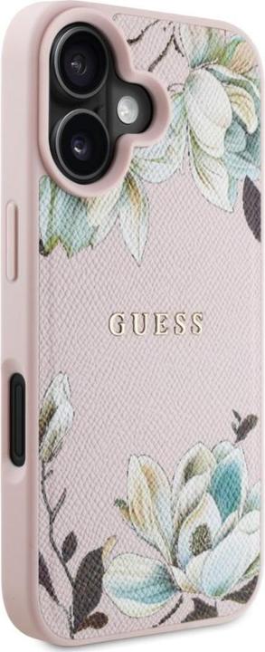 Actual product image Guess Grained Printed Flower Pattern MagSafe iPhone 16 Case Pink (Apple iPhone 16)
