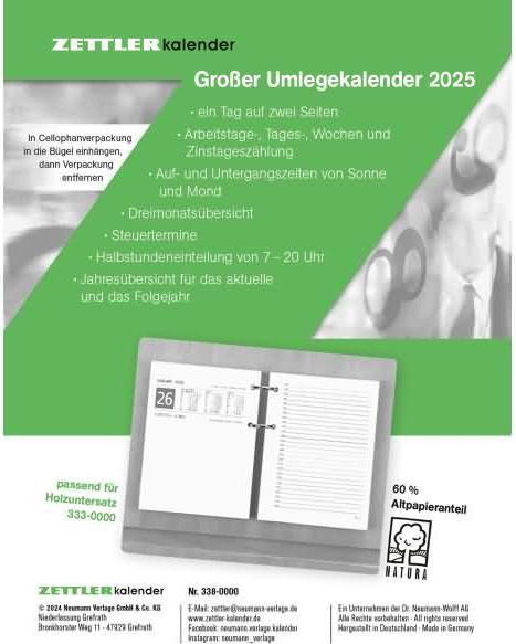 Image du produit Grand calendrier 2025 à rabattre, 10,5x14,2cm, calendrier de bureau avec 360 pages, 1 jour sur 2 (Couverture rigide, Allemand)