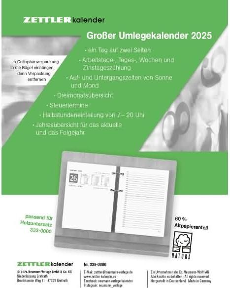 Image du produit Grand calendrier 2025 à rabattre, 10,5x14,2cm, calendrier de bureau avec 360 pages, 1 jour sur 2 (Couverture rigide, Allemand)