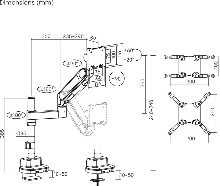 Produktbild Roline Schwerlast-LCD-Arm, Stange (Tisch, 57", 27 kg)