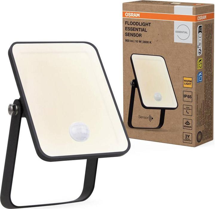 Actual product image Osram Floodlight Essential Sensor 10W 3000K 4099854429859 LED-Aussenstrahler mit (IP65)